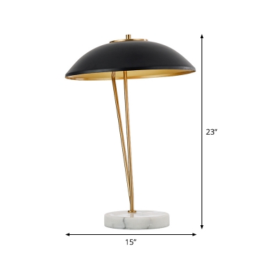 Metal Domed Task Light Modern 1 Bulb Black Small Desk Lamp with Circular Marble Base