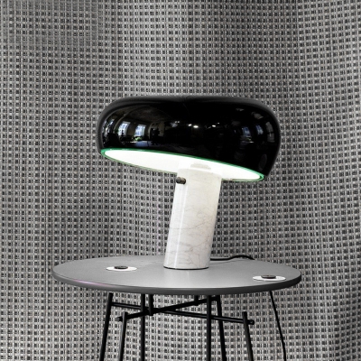 Metal Shaded Desk Light Modern 1 Head Night Table Lamp in Black with Marble Base
