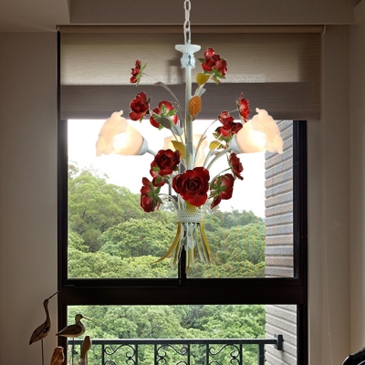 Metal White Ceiling Chandelier Bell 3/6 Bulbs Countryside LED Hanging Light Kit for Living Room