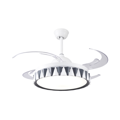Minimalist Circle 4 Blades Semi Flush Lighting Metallic Living Room LED Ceiling Fan Light Fixture in White, 47