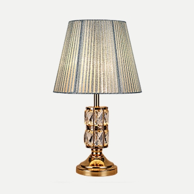 Modern Flared Task Lighting Fabric 1 Head Nightstand Lamp in Gold with Metal Base