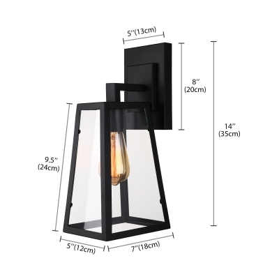 Modern Trapezoid Wall Light in Clear Glass Wrought Iron Frame Single Light Wall Sconce in Black
