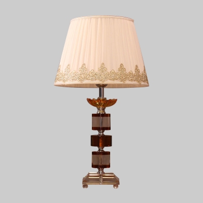 Modernism 1 Head Task Light Beige Tapered Drum Small Desk Lamp with Fabric Shade