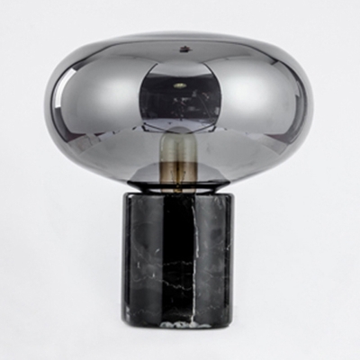 Oblong Nightstand Lamp Modernist Amber Glass 1 Head Task Lighting with Tube Marble Base, 9