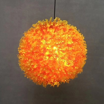 Orange 1 Bulb Pendant Lamp Antique Metal Globe Flower Suspension Light for Restaurant, 12