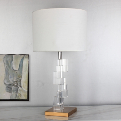 Straight Sided Shade Desk Light Modernist Fabric 1 Bulb Night Table Lamp in White