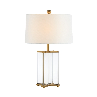 Tapered Drum Desk Lamp Modernism Fabric 1 Bulb Task Lighting in Gold with Crystal Base