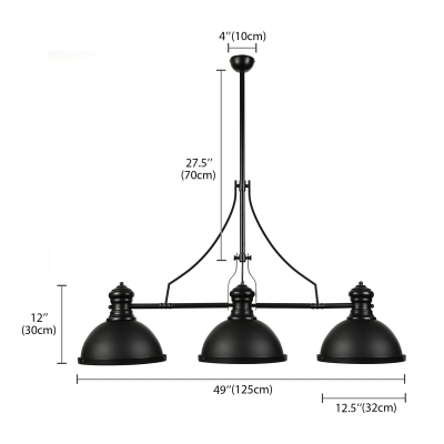 Three-Light Pool Table Light LED Linear Kitchen Island Pendant in Black Finish