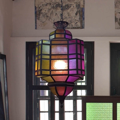 Traditional Multifaceted Pendant Lamp 1 Bulb Metal Ceiling Hang Fixture in Purple for Restaurant
