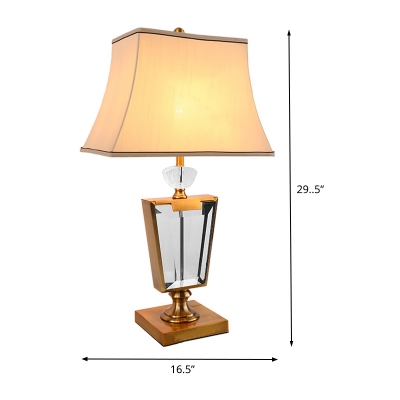 Trapezoid Table Lamp Modern Clear Crystal 1 Head Beige Desk Light with Fabric Shade