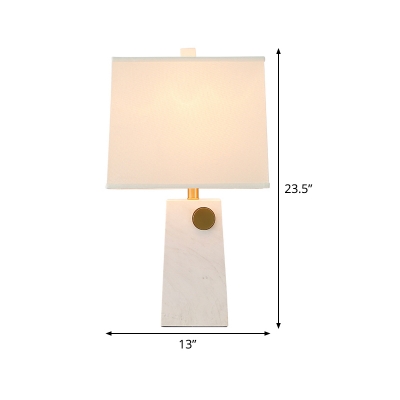 White Trapezoid Table Lamp Contemporary 1 Bulb Fabric Desk Light with Marble Base
