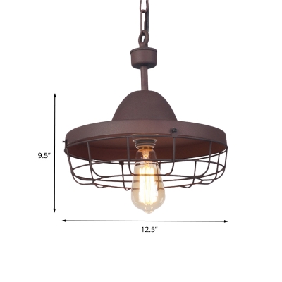 Wire Cage Iron Hanging Lamp Farmhouse 1 Head Restaurant Suspended Pendant Light in Rust