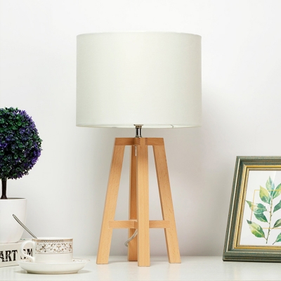 1 Bulb Bedside Table Light Modern White/Flaxen Nightstand Lamp with Cylindrical Fabric Shade