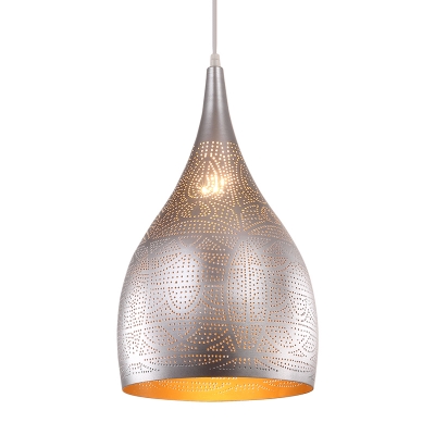 1 Bulb Teardrop Pendant Light Fixture Arabian Black/Silver/Brass Metal Hanging Lamp for Restaurant
