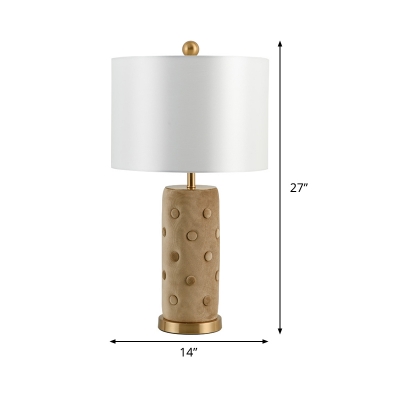1 Head Bedroom Task Lighting Modernist White Night Table Lamp with Cylinder Fabric Shade