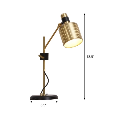 1 Head Bedside Table Light Modern Gold Small Desk Lamp with Cylindrical Metal Shade