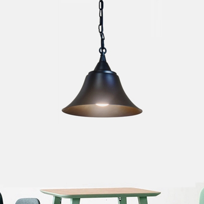 1 Head Bell Shape Hanging Light Kit Vintage Black Finish Iron Ceiling Pendant Lamp with Chain
