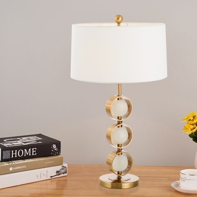 1 Head Drum Table Light Modernist Fabric Small Desk Lamp in White for Living Room