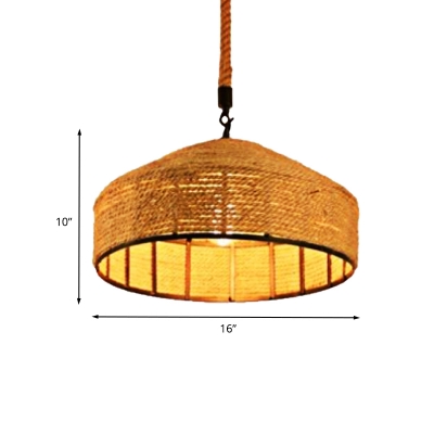 1 Head Mongolian Yurts Pendant Antiqued Beige Rope Hanging Ceiling Light, 12
