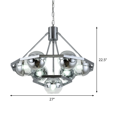 2-Tier Spherical Clear Glass Suspension Light Minimalist 7-Head Silver Chandelier Lamp Fixture