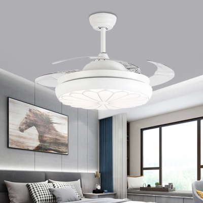 4-Blade Flower Acrylic Pendant Fan Lighting Modernist LED Living Room Semi Flush Mount Lamp in White with Wall/Remote Control, 42
