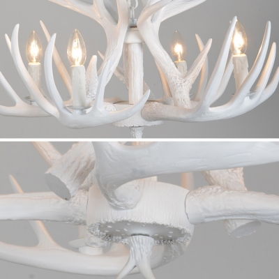 4 Light Antler Hanging Light Lodge Designers Style White Resin Suspension Light for Living Room