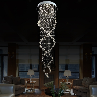 6 Lights Restaurant Multi Light Pendant Contemporary White LED Suspended Lighting Fixture with Cascade Crystal Shade