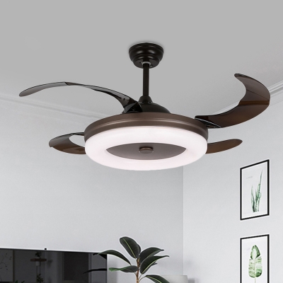 Acrylic Doughnut Semi Flush Mount Modernism Living Room LED 4-Blade Hanging Fan Lamp in Coffee with Wall/Remote Control, 42