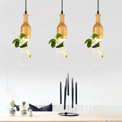 Art Plant Deco Dining Room Pendant Light Fixture Industrial Clear Glass 1 Head Wood Ceiling Lamp