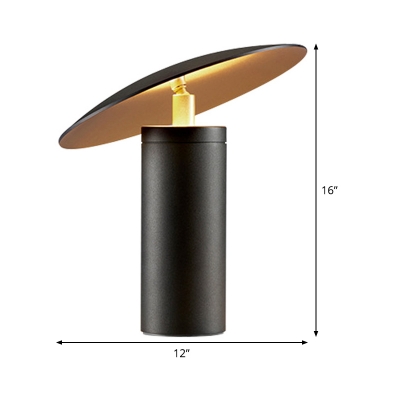 Black Flat Task Lighting Modernist 1 Head Metal Small Desk Lamp with Cylinder Base