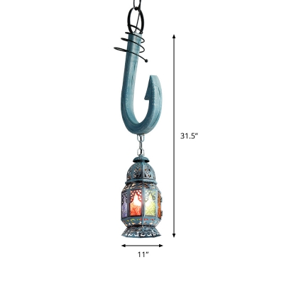 Blue Lantern Suspension Lighting Arabian Metal 1 Bulb Dining Room Pendant Light Fixture
