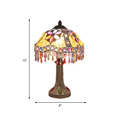Bohemian Flared Small Desk Lamp Metal 1 Head Task Lighting in White/Yellow/Red with Carved Base