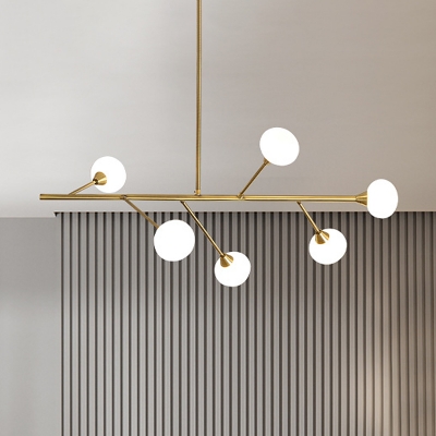 Branch Living Room Chandelier Light Fixture Metal 6 Heads Modern Hanging Ceiling Lamp in Brass