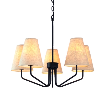 Classic Tapered Shade Chandelier 3/5/6 Lights Metal and Fabric Hanging Light in White for Living Room