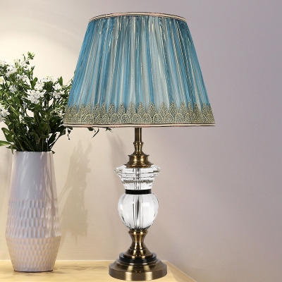 Contemporary 1 Head Reading Light Blue Wide Flare Night Table Lamp with Fabric Shade