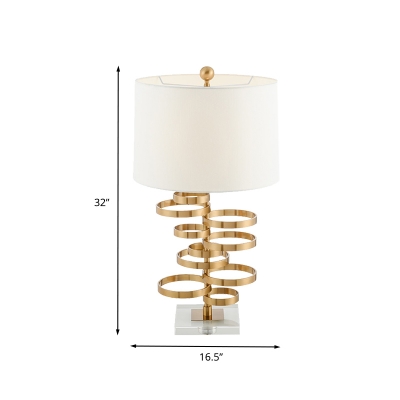 Contemporary 1 Head Reading Light Gold Tapered Drum Small Desk Lamp with Fabric Shade