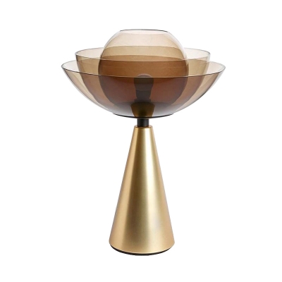 Contemporary 1 Head Task Lighting Gold Domed Night Table Lamp with Tan Glass Shade