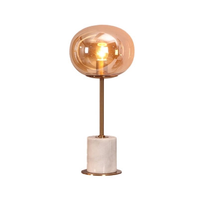 Contemporary Oval Task Lighting Amber Glass 1 Bulb Living Room Night Table Lamp