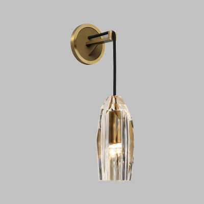 Crystal Hand-Cut Wall Light Sconce Contemporary 1 Bulb Wall Mount Lamp Fixture in Gold