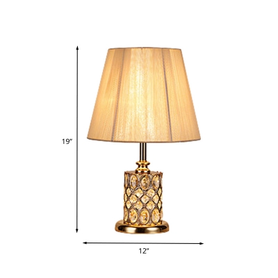 Cylinder Desk Light Contemporary Beveled Crystal 1 Bulb Night Table Lamp in Gold