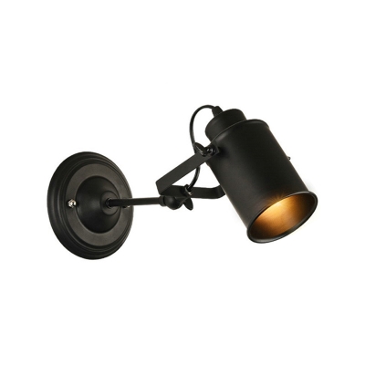 Cylinder Metal Wall Mount Sconce Industrial 1 Bulb Corner Wall Lighting in Black with Adjustable Handle