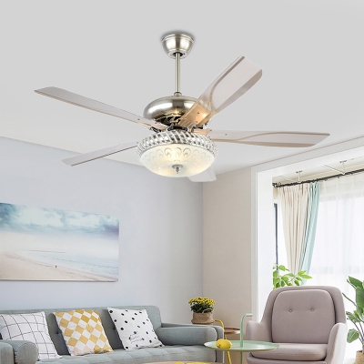Dome Living Room 5-Blade Fan Lighting Fixture Modern Metal 48