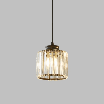 Drum Hanging Lighting Modern Clear Crystal 1 Light Black Ceiling Pendant Lamp with Adjustable Cord