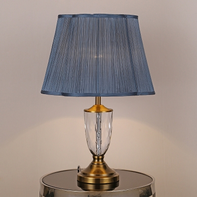 Flared Desk Light Contemporary Fabric 1 Head Nightstand Lamp in Blue for Bedroom