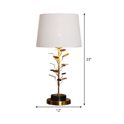 Flared Task Light Modern Fabric 1 Head Nightstand Lamp in White with Gold Metal Tree