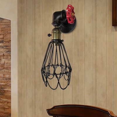 Industrial Cone Cage Wall Light Fixture 1-Light Metallic Wall Sconce Lamp in Black/Rust/Silver