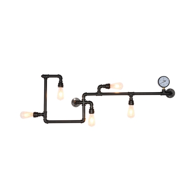Industrial Maze Pipe Sconce Lighting 5-Head Iron Wall Mount Lamp in Copper with Gauge Deco