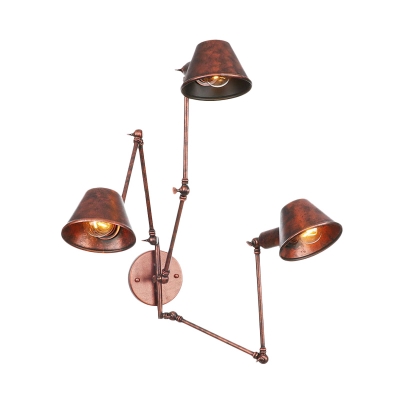 Iron Rust Sconce Light Fixture Bell 2/3 Heads Antiqued Wall Mount Lamp with Swing Arm