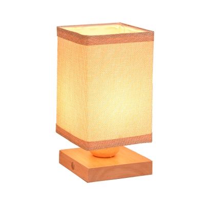 Japanese 1 Bulb Nightstand Lamp Wood Rectangle Task Lighting with Fabric Shade