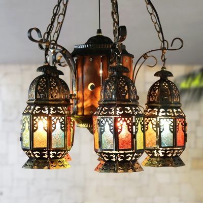 Lantern Restaurant Chandelier Light Fixture Turkish Metal 6 Bulbs Bronze Hanging Lamp